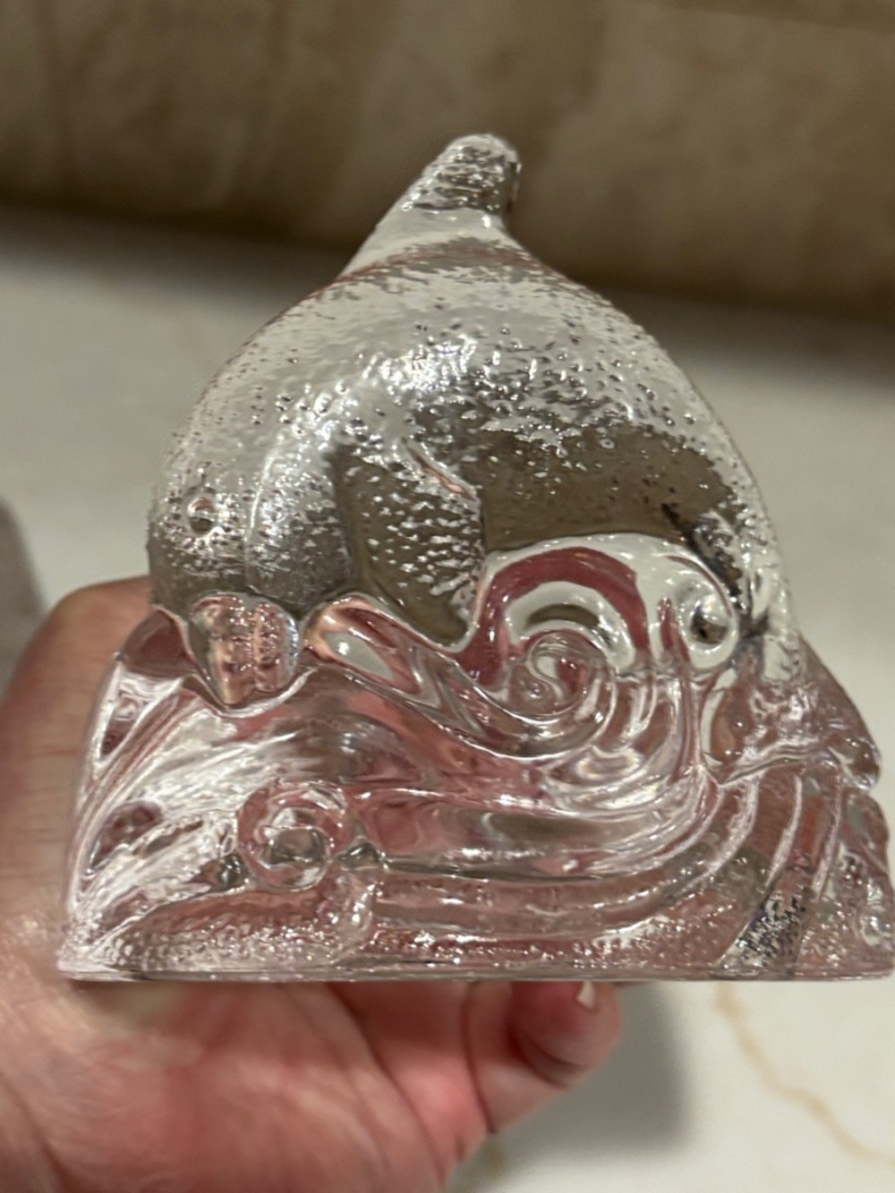 PartyLite Vintage Dolphin Wave Tealight Candle Holder Clear Glass Coastal